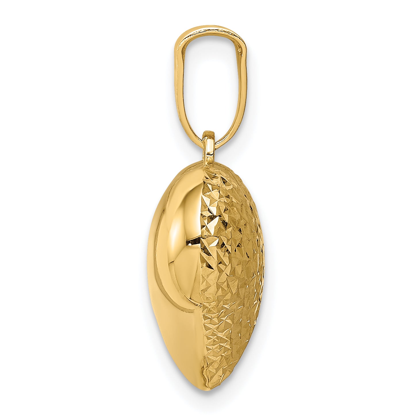 14K Gold 3D Heart Pendant with Polished and Textured Diamond-Cut Finish