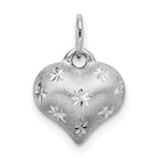 14K White Gold 3D Puffed Heart Pendant with Diamond-Cut Satin Finish