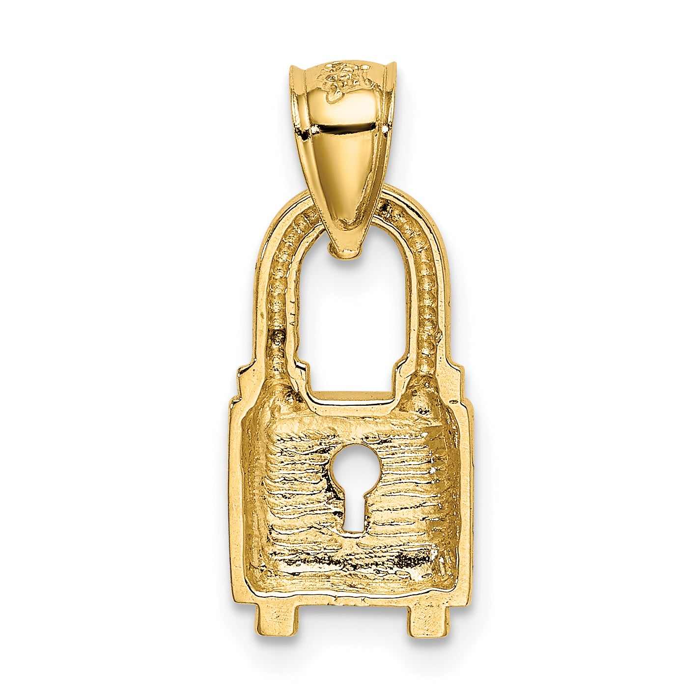 14K Gold Polished Lock Charm with Solid Casted Design