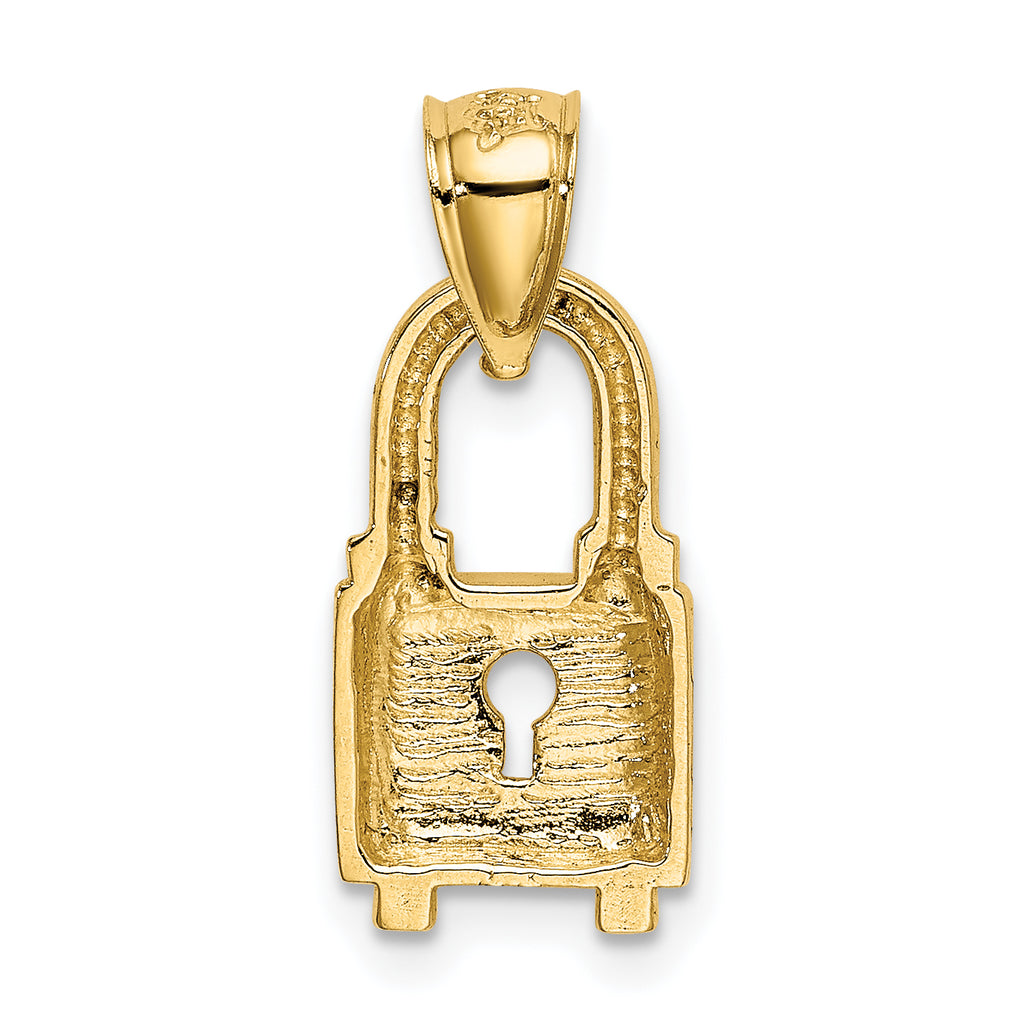 14K Gold Polished Lock Charm with Solid Casted Design