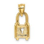 14K Gold Polished Lock Charm with Solid Casted Design