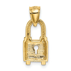 14K Gold Polished Lock Charm with Solid Casted Design