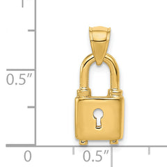 14K Gold Polished Lock Charm with Solid Casted Design