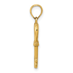 14K Gold Polished 3D Heart Key Pendant  Elegant, Casted, Solid Design
