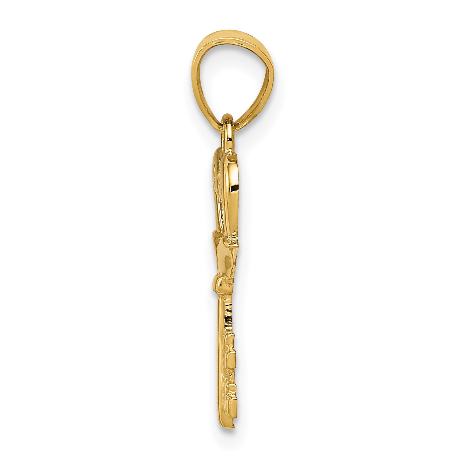 14K Gold Polished Swans Heart Key Charm  Elegant Casted Design