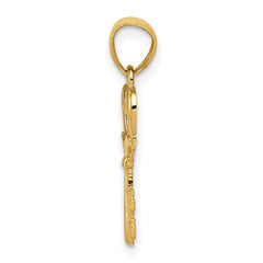 14K Gold Polished Swans Heart Key Charm  Elegant Casted Design