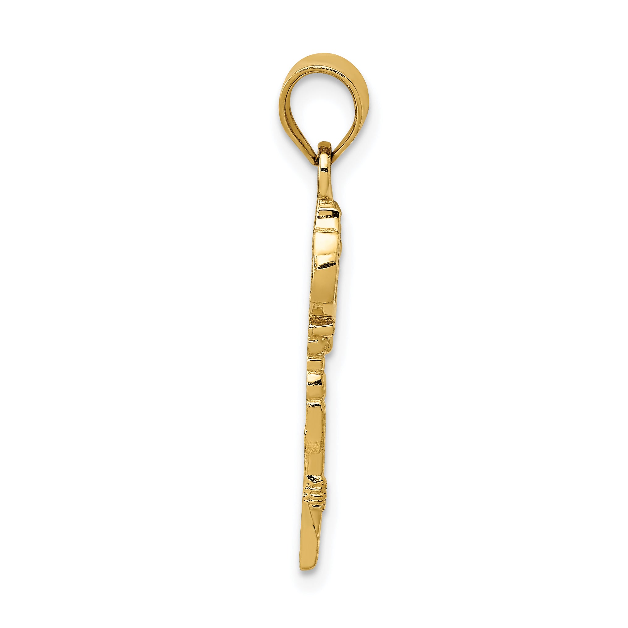 14K Gold Polished Filigree Key Charm Elegant Casted Design