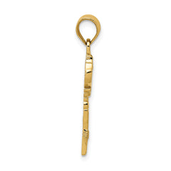 14K Gold Polished Filigree Key Charm Elegant Casted Design