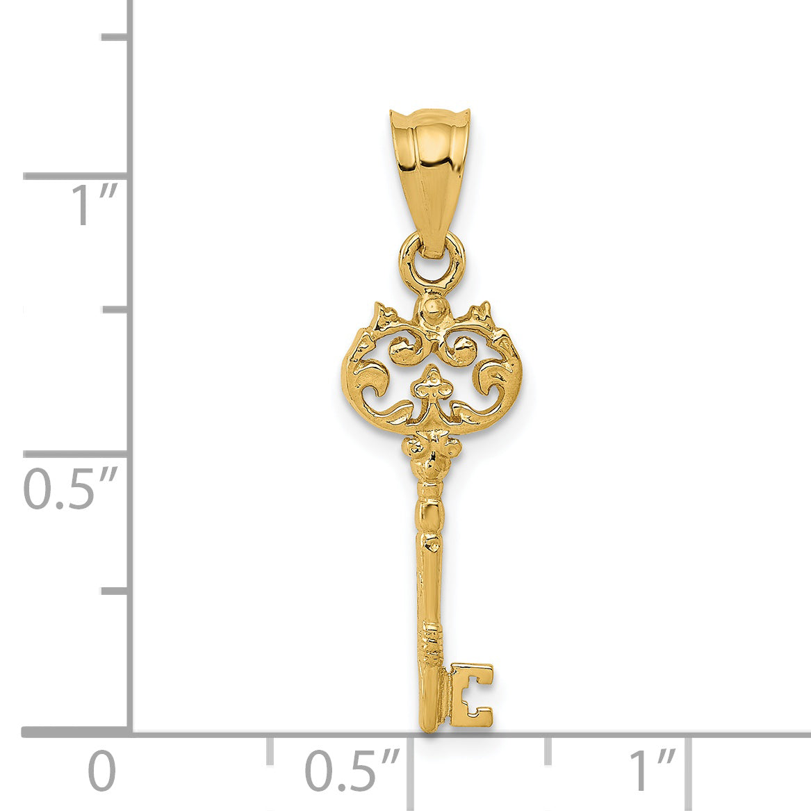 14K Gold Polished Filigree Key Charm Elegant Casted Design