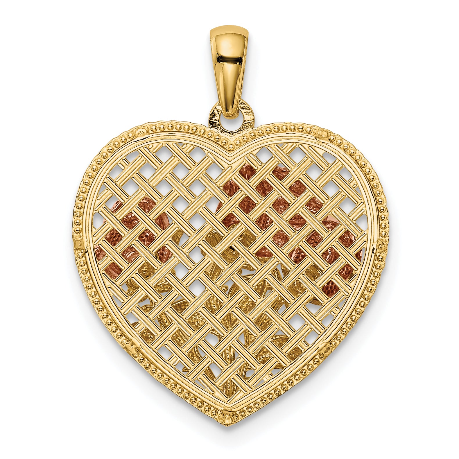 14K Two-Tone Gold Heart Pendant with Polished Floral Design