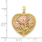 14K Two-Tone Gold Heart Pendant with Polished Floral Design