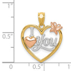 14K Two-Tone Gold Butterfly Heart Pendant with Polished Rhodium Finish