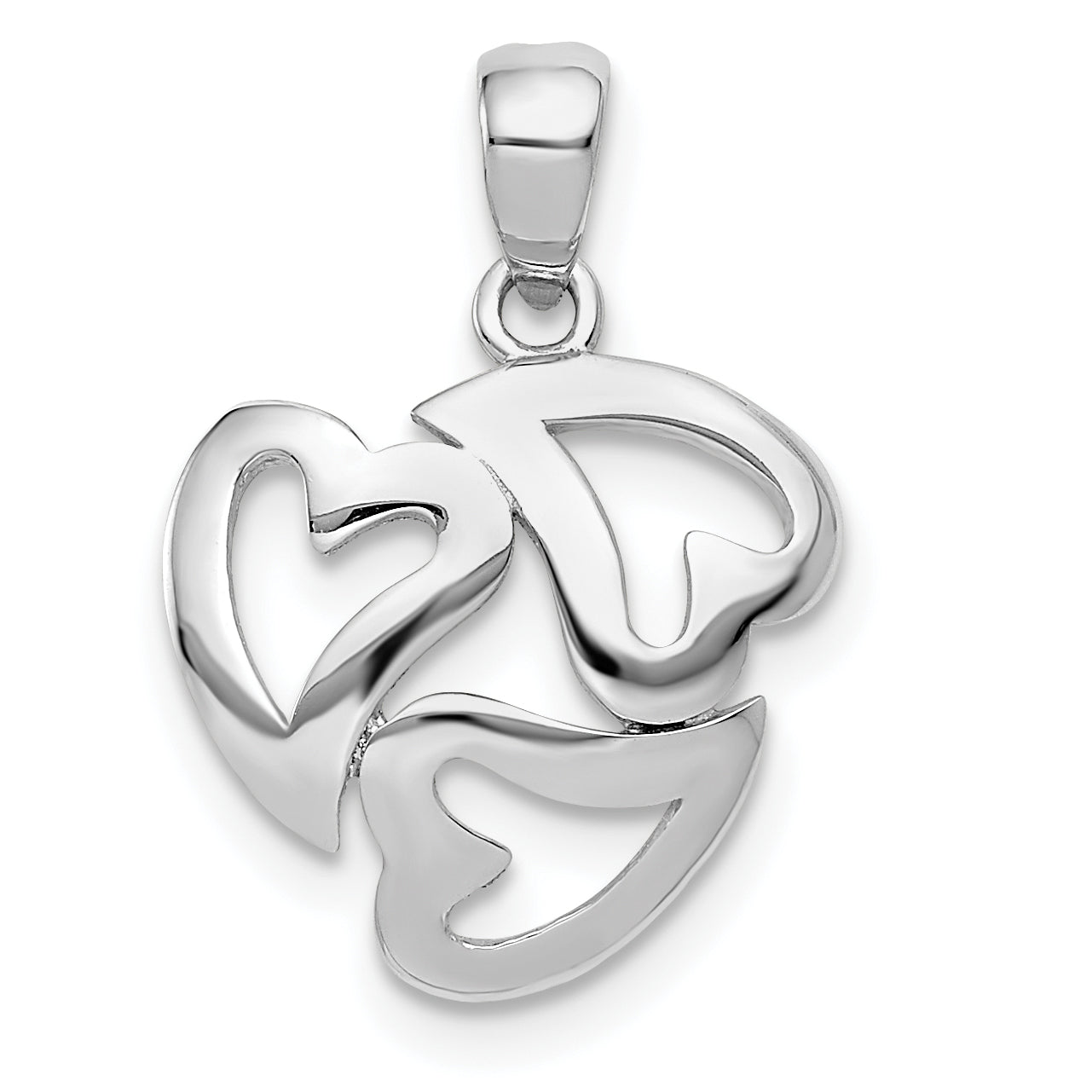 14k White Gold Polished Cut-out 3-Heart Pendant Main image