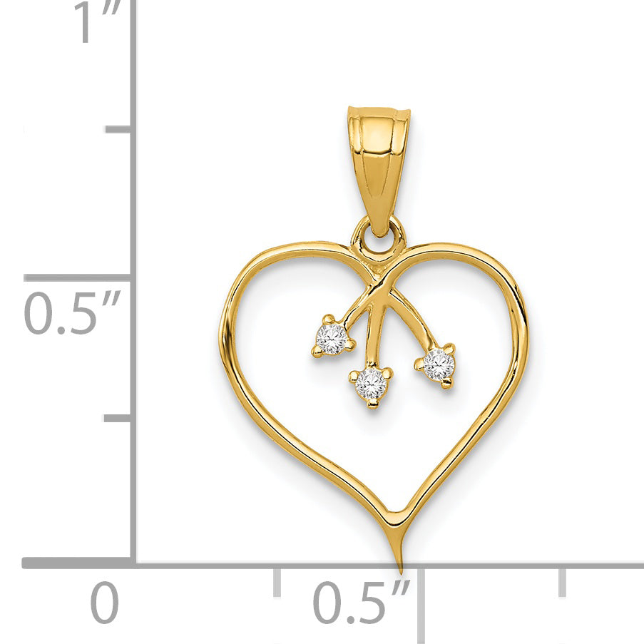 14K Gold Cut-out Heart Pendant with 3 CZ Stones  Polished & Elegant
