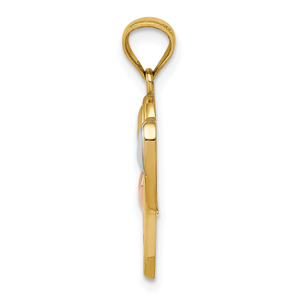14K Two-Tone Gold Hearts Pendant with Rhodium Polished Finish by Sophia Jewelers