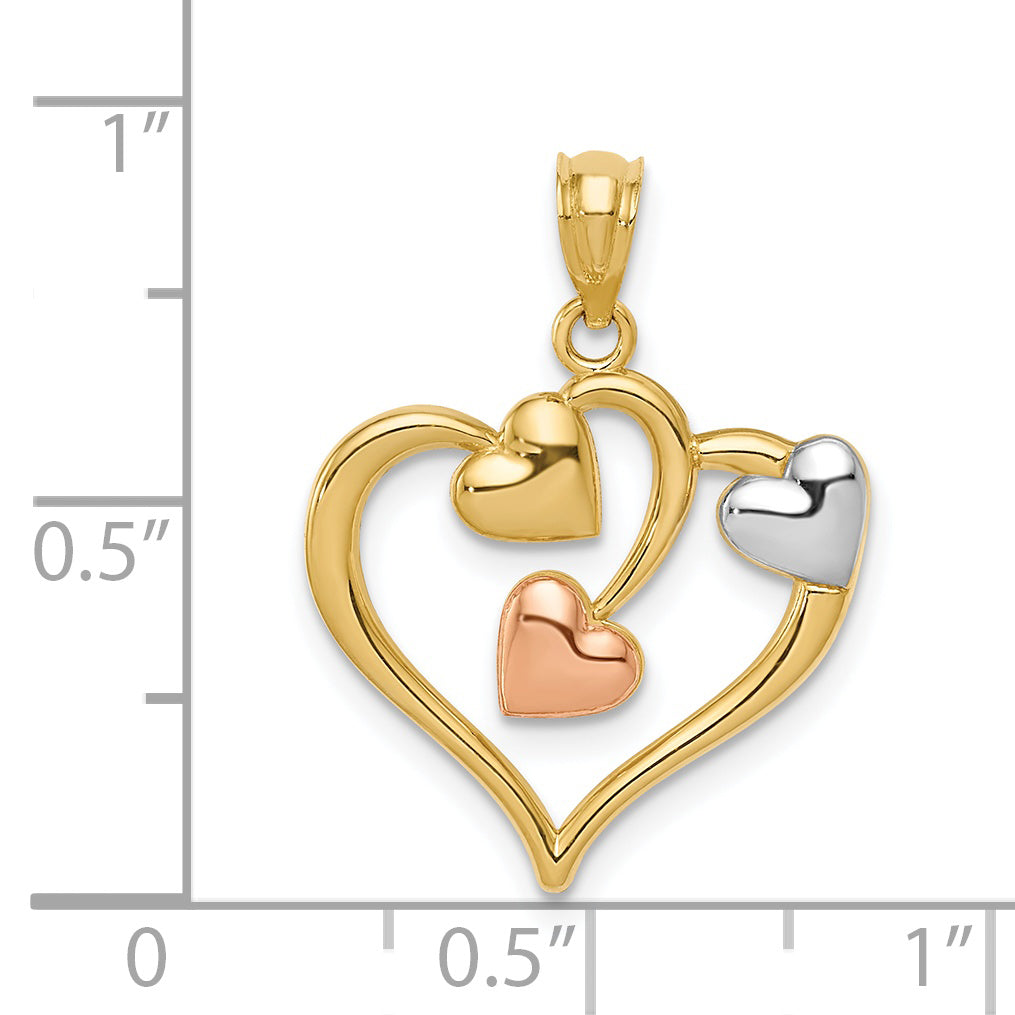14K Two-Tone Gold Hearts Pendant with Rhodium Polished Finish by Sophia Jewelers