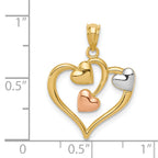 14K Two-Tone Gold Hearts Pendant with Rhodium Polished Finish by Sophia Jewelers