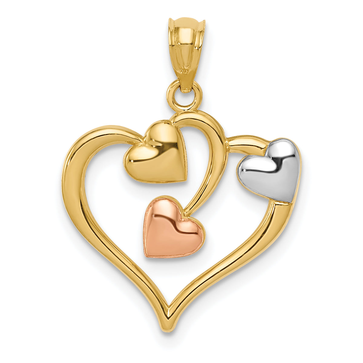 14K Two-tone and White Rhodium Polished Hearts Pendant