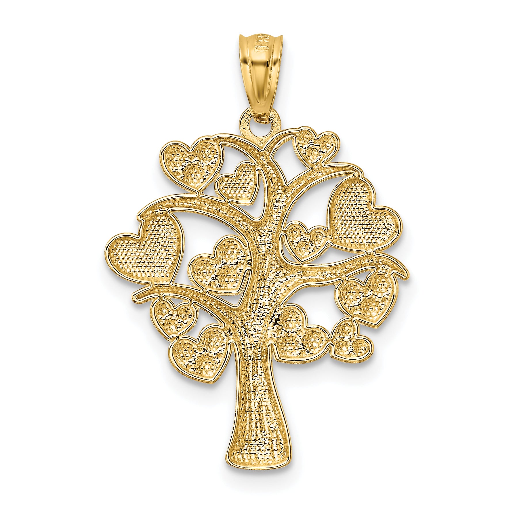 14K Gold and White Rhodium Polished Hearts Tree Pendant  Elegant Cast Design