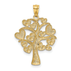 14K Gold and White Rhodium Polished Hearts Tree Pendant  Elegant Cast Design