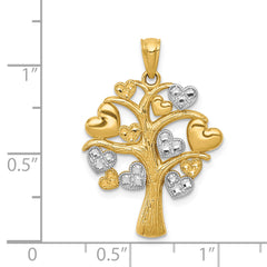14K Gold and White Rhodium Polished Hearts Tree Pendant  Elegant Cast Design