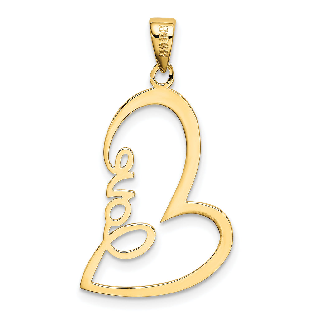 14K Gold Polished LOVE Heart Pendant with Elegant Flat Back Design
