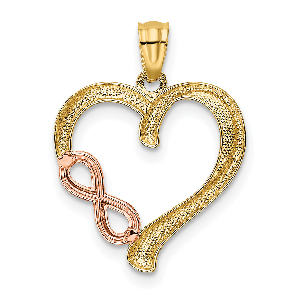 14K Two-Tone Gold Infinity Heart Pendant with Polished Finish Elegant & Timeless
