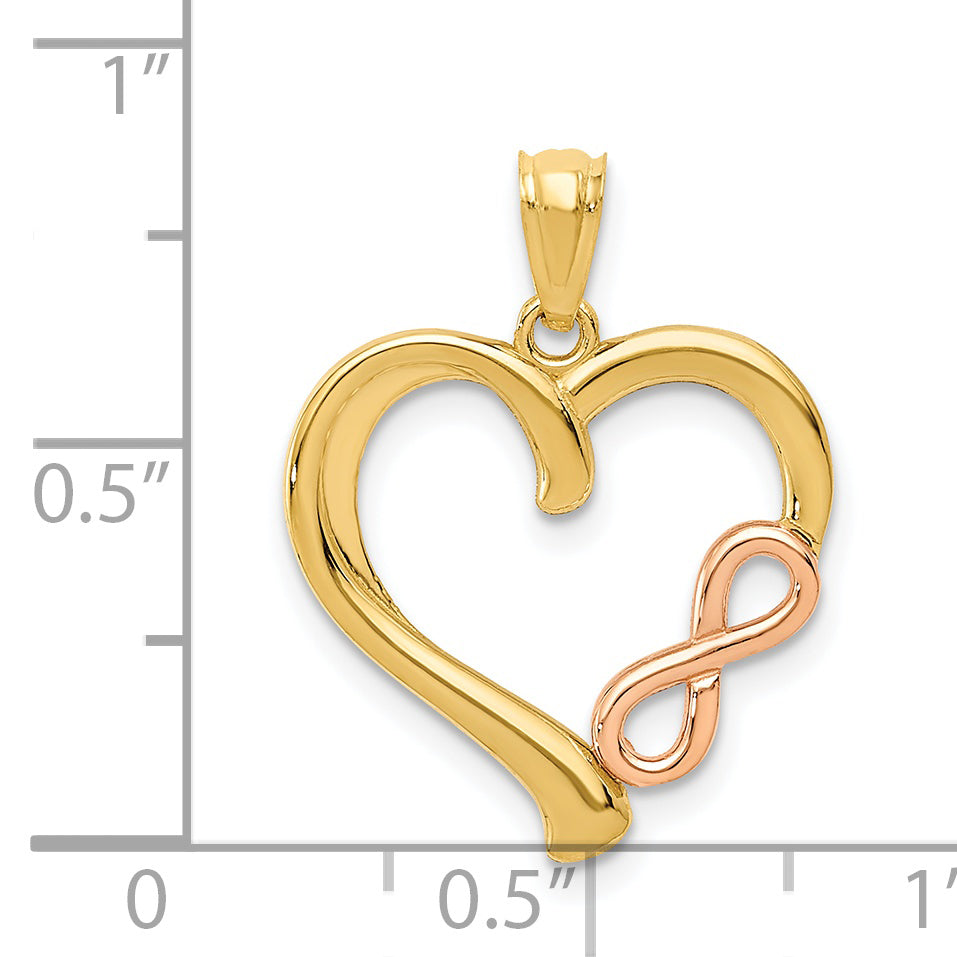 14K Two-Tone Gold Infinity Heart Pendant with Polished Finish Elegant & Timeless