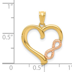 14K Two-Tone Gold Infinity Heart Pendant with Polished Finish Elegant & Timeless