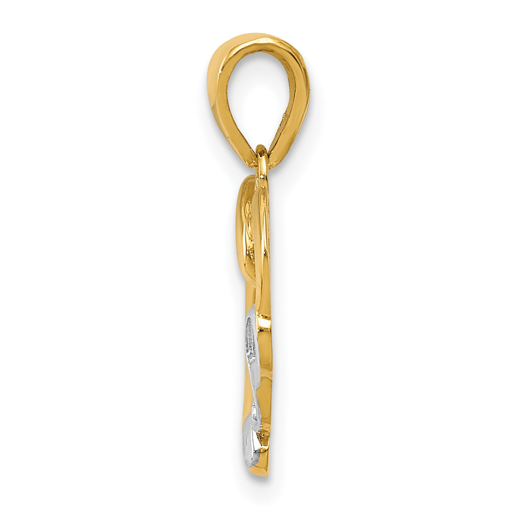 14K Gold Infinity Heart Pendant with White Rhodium Accents, Polished Finish