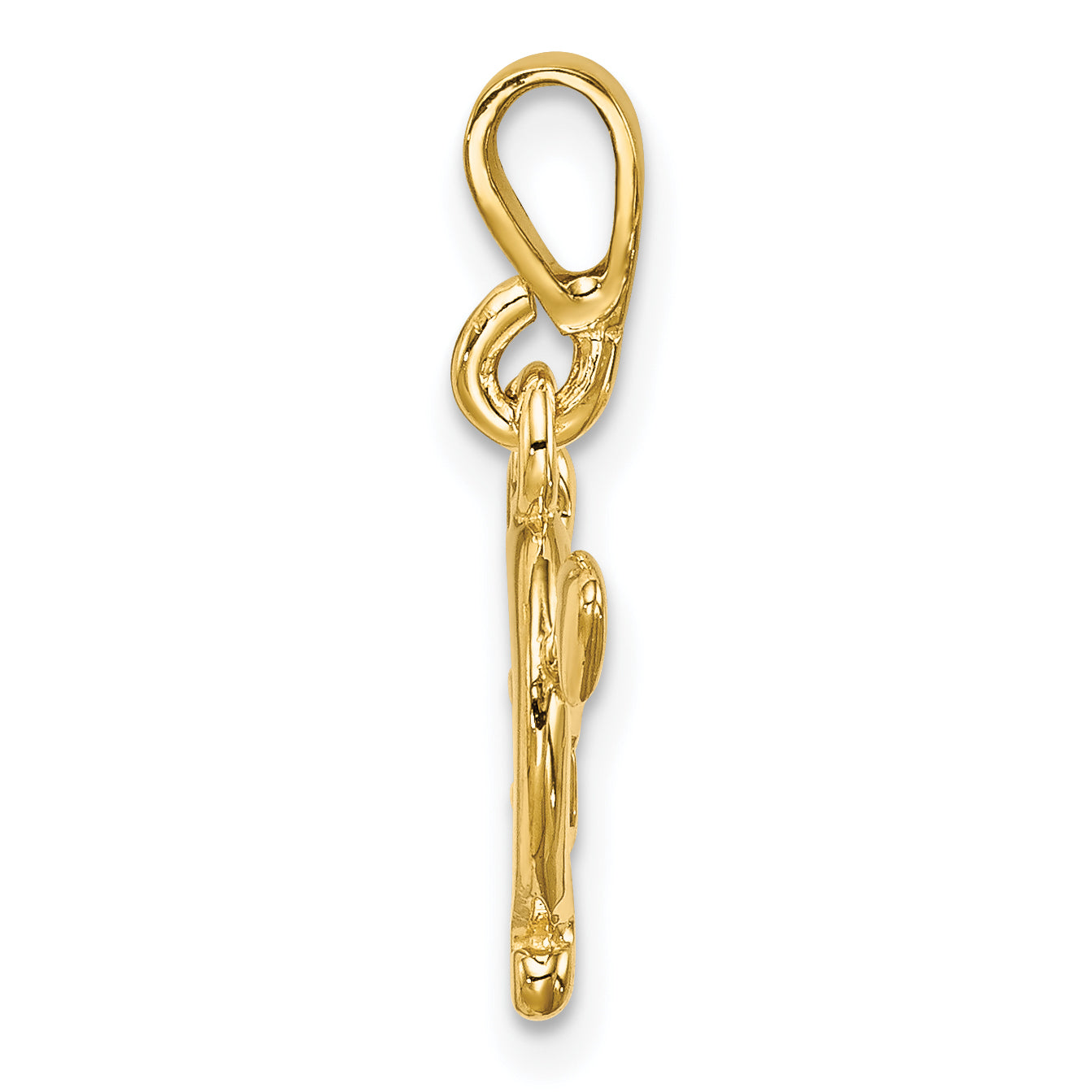 14K Gold Polished 3D Bow and Arrow Pendant  Elegant, Solid Design