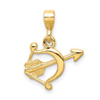 14K Gold Polished 3D Bow and Arrow Pendant  Elegant, Solid Design