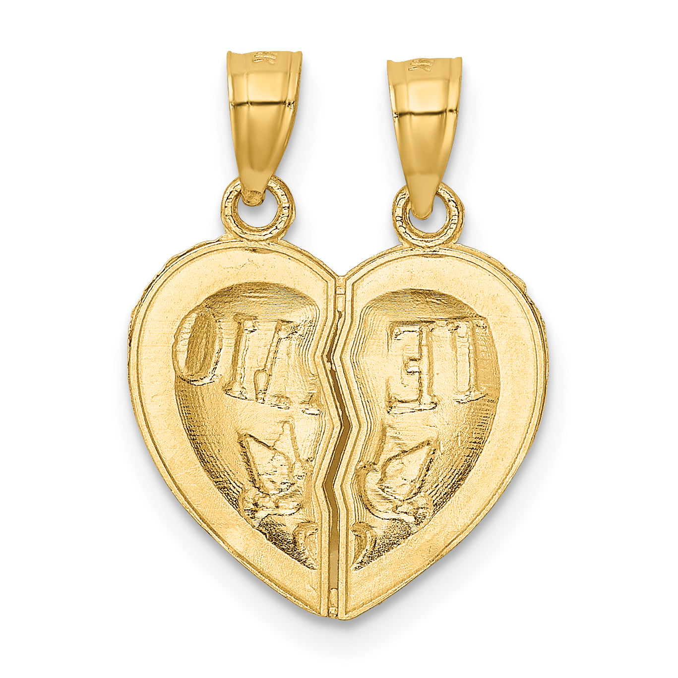 14K Gold TE AMO Break Apart Diamond-Cut Heart Pendant  Polished & Solid