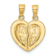 14K Gold TE AMO Break Apart Diamond-Cut Heart Pendant  Polished & Solid