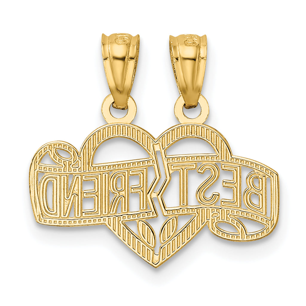 14K Gold Diamond-Cut Best Friend Break Apart Heart Pendant