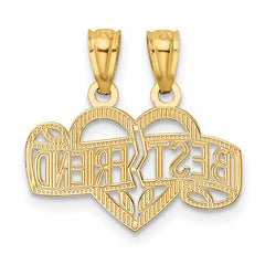 14K Gold Diamond-Cut Best Friend Break Apart Heart Pendant