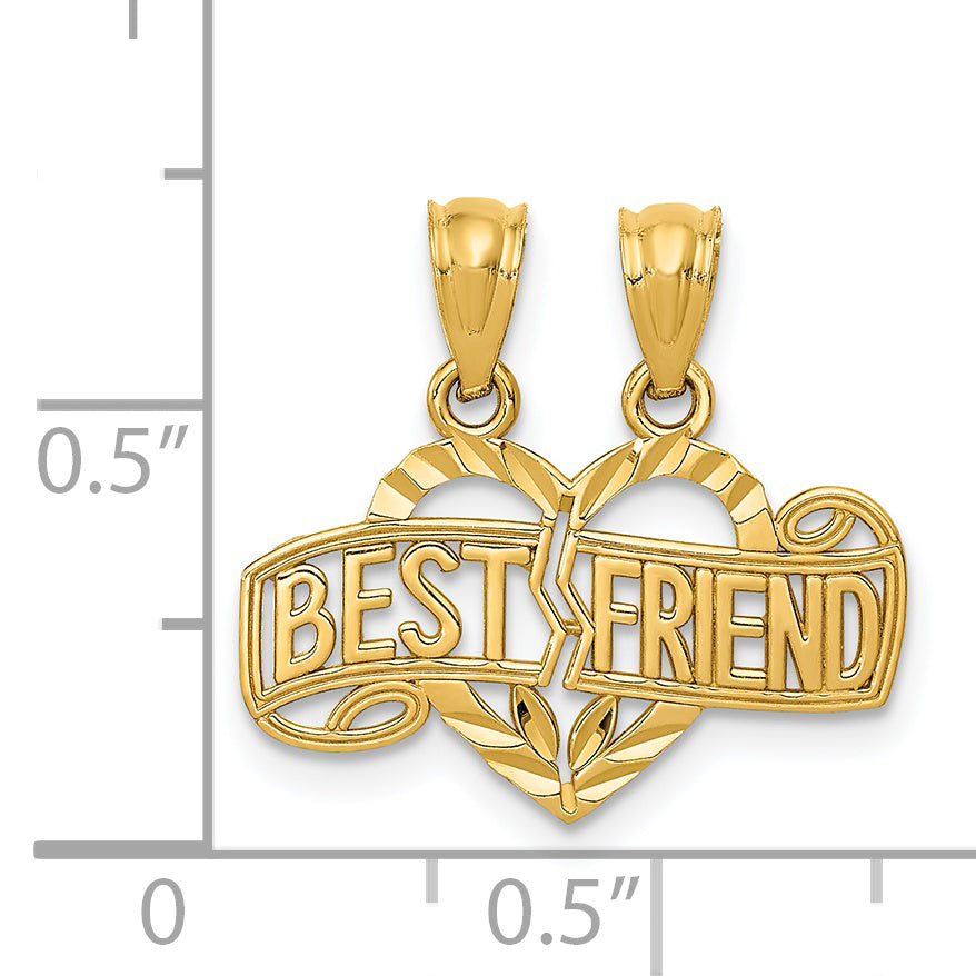 14K Gold Diamond-Cut Best Friend Break Apart Heart Pendant