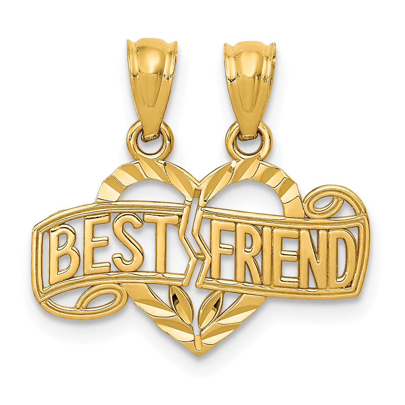 14k Diamond-cut Break Apart BEST FRIEND Heart Pendant Main image