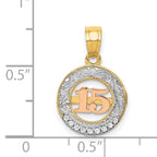 14K Two-Tone Gold CZ 15 Pendant with White Rhodium Polished Finish