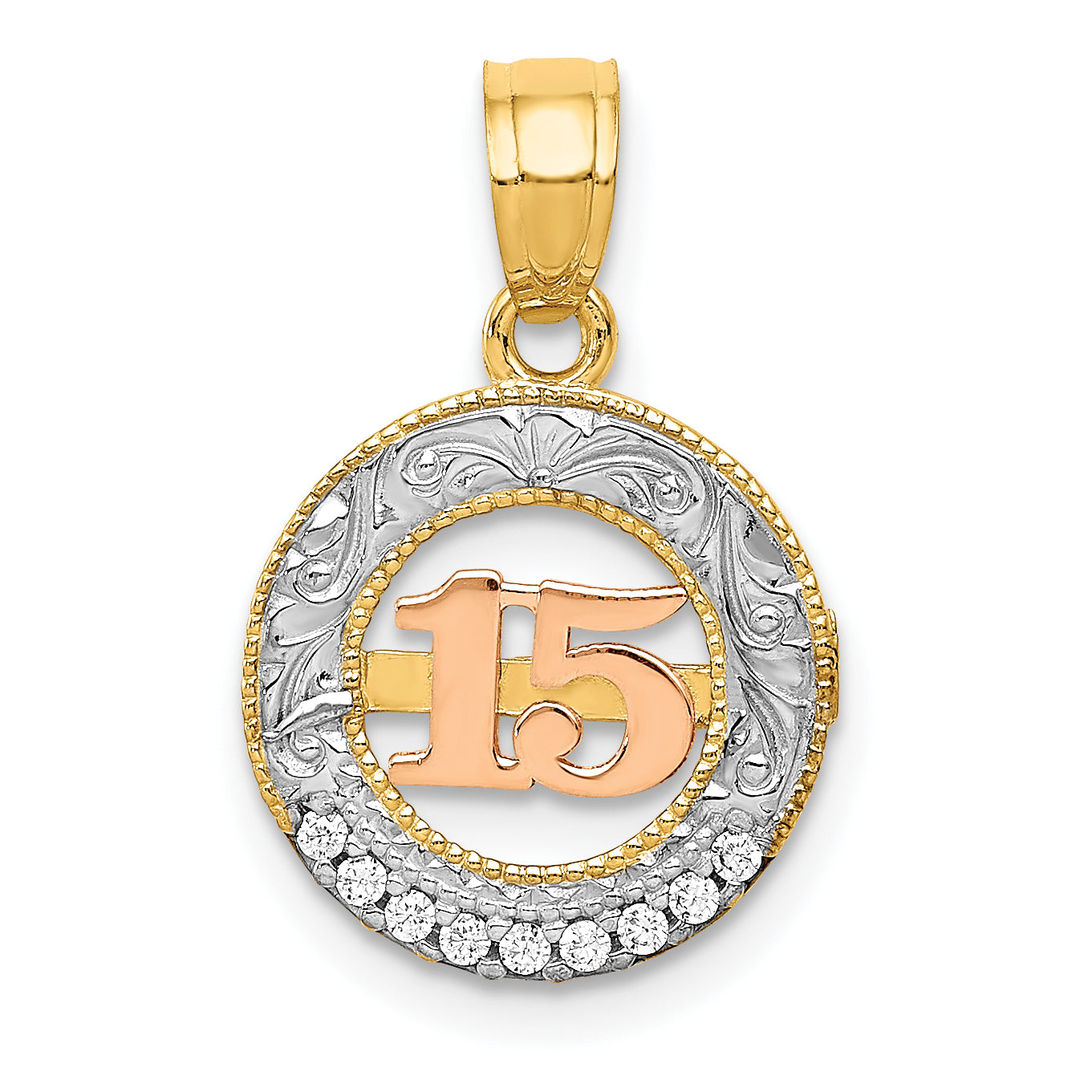 14k Two-tone w/White Rhodium CZ 15 Pendant Main image