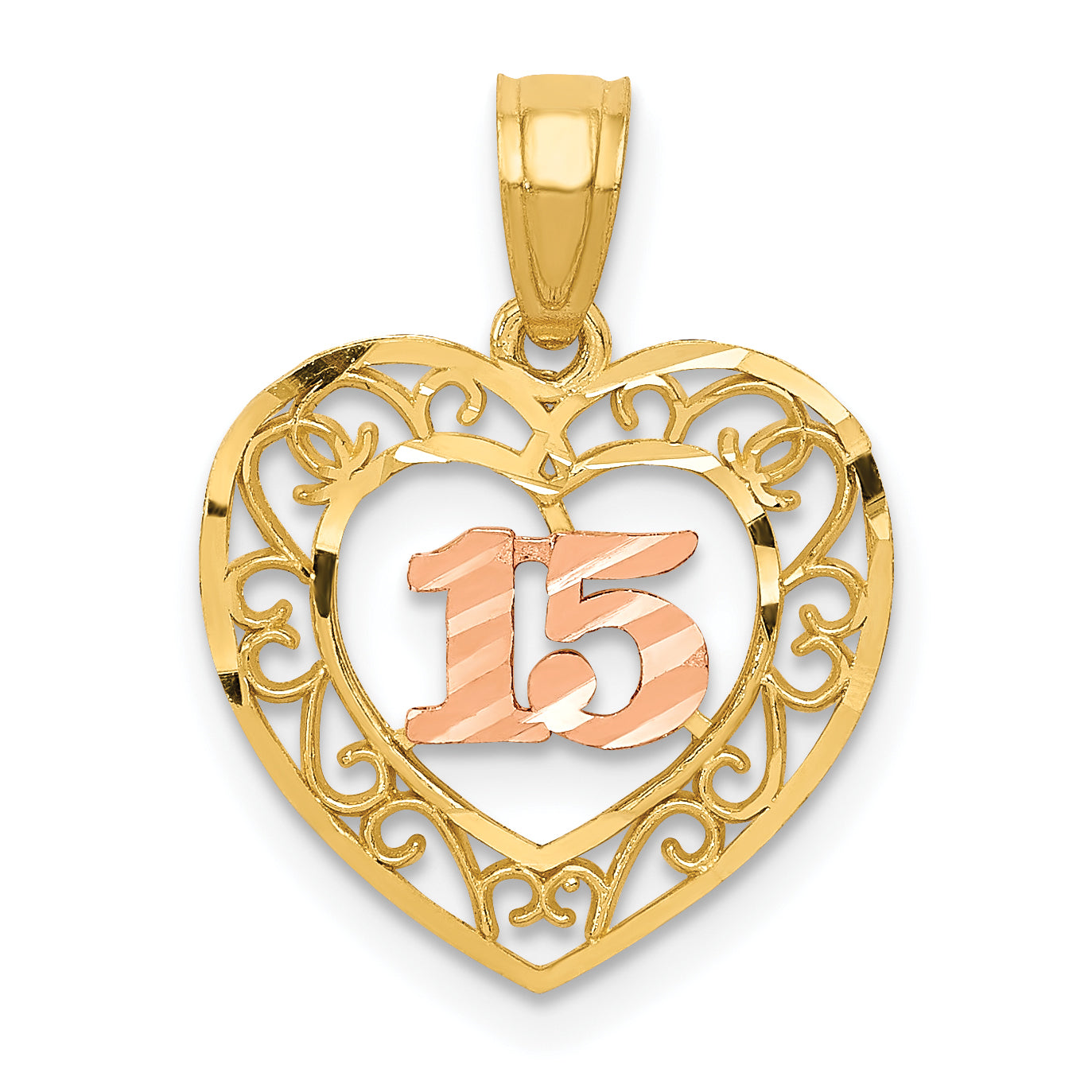 14k Two-tone Diamond-cut 15 Pendant Main image