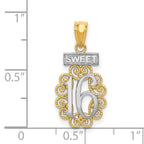 14K Gold and Rhodium Sweet 16 Filigree Pendant  Polished, Elegant Design