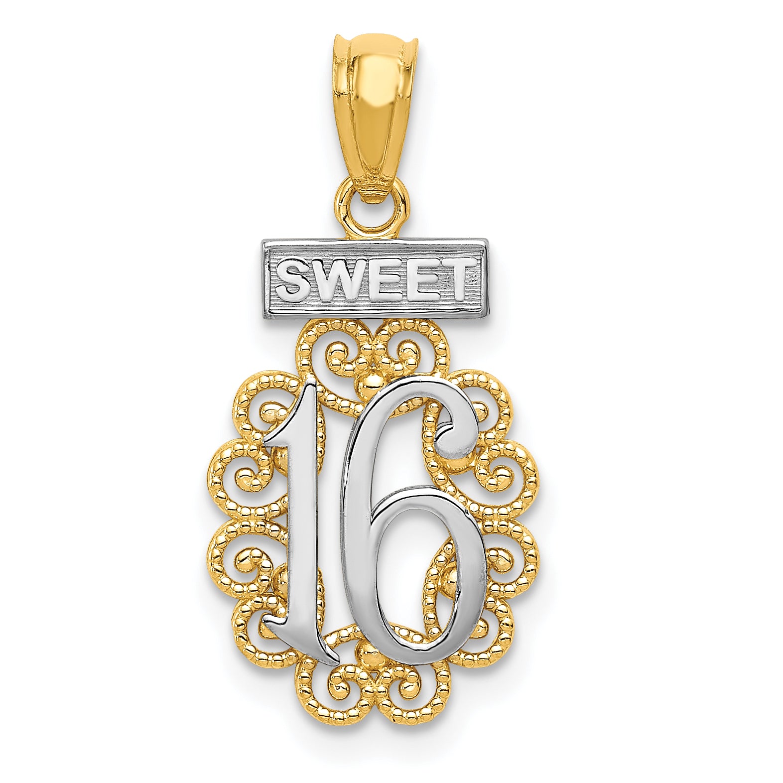 14k w/Rhodium SWEET 16 w/Filigree Pendant Main image