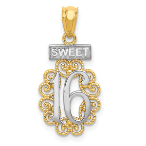 Sweet 16 Filigree Pendant in 14K Two-Tone Gold, 23mm - Sophia Jewelers
