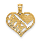 14K Gold Polished MOM Heart Pendant with Open Back and Solid Design