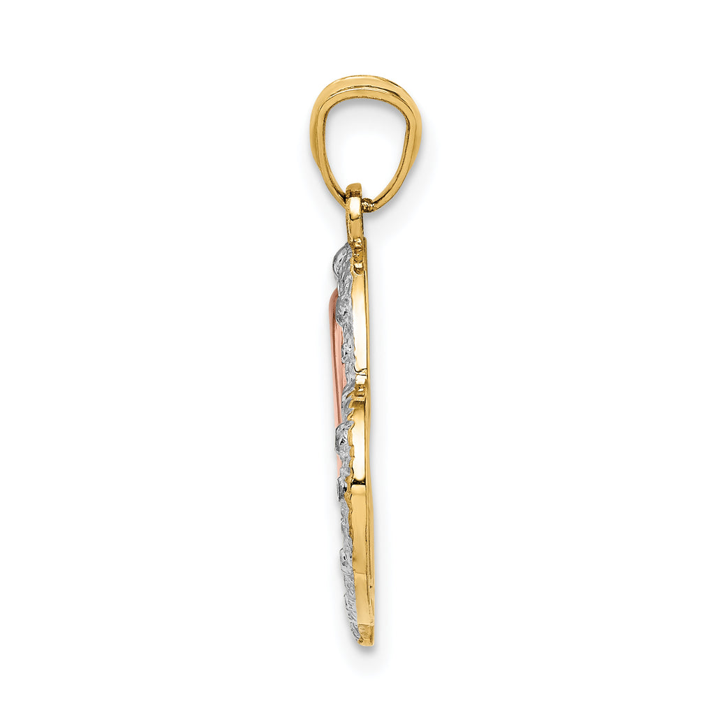 14K Two-Tone Gold Heart Pendant with Diamond-Cut MOM Design