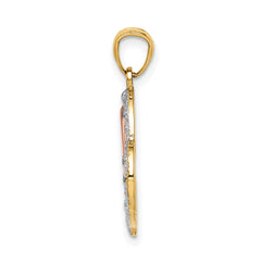 14K Two-Tone Gold Heart Pendant with Diamond-Cut MOM Design
