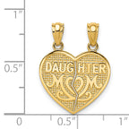 14K Gold Satin and Polished Daughter-Mom Break Apart Heart Pendant