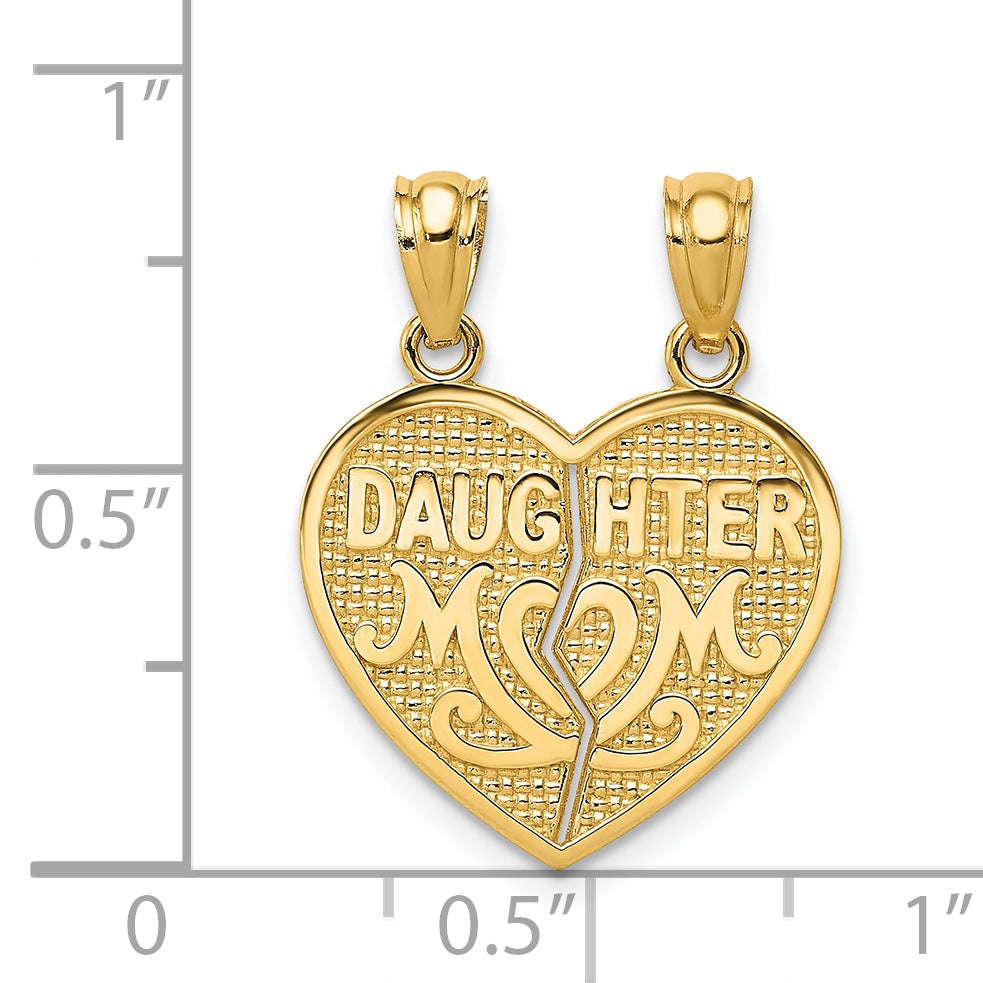 14K Gold Satin and Polished Daughter-Mom Break Apart Heart Pendant