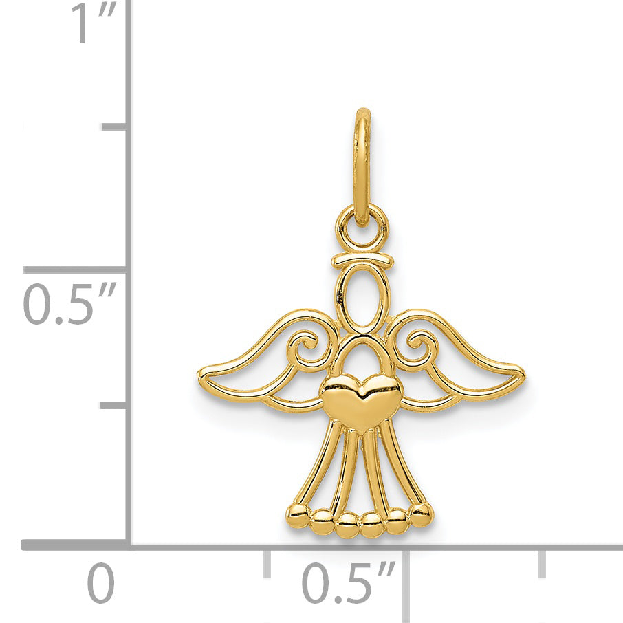 14K Gold Polished Angel Pendant with Heart Charm